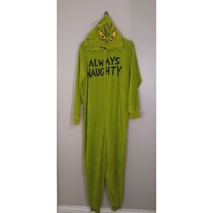 Grinch Always Naughty Hood Christmas Holiday Men's One Piece Pajama's Size M